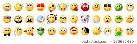 Collection of emoji faces - vector illustration 130685480