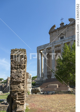 Rome, Italy - August 17, 2019: View of the ancient structures of the Roman Forum 130685562