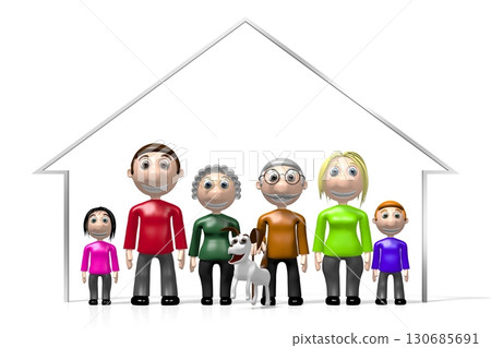 3D multigenerational family, house shape 130685691