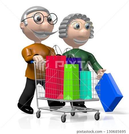 3D grandparents/ seniors - shopping concept 130685695