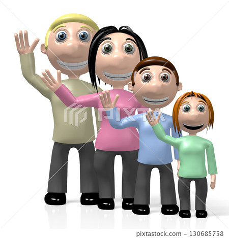 3D happy family waving hands - parenting concept 3D happy family waving hands - parenting concept 130685758