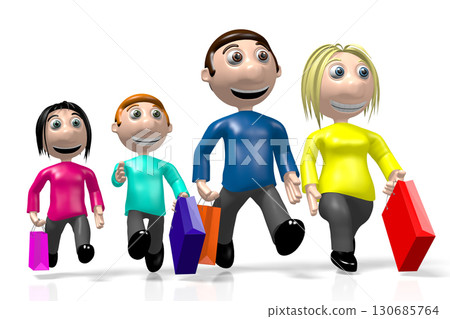 3D happy family, shopping concept 130685764