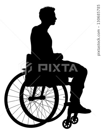 Silhouette of Man Sitting in Wheelchair Side View 130685785