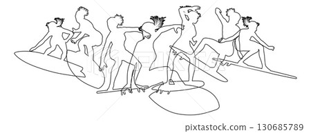 Surfer Surfboard Surfers Women Female Silhouettes Surfer Surfboard Surfers Women Female Silhouettes 130685789