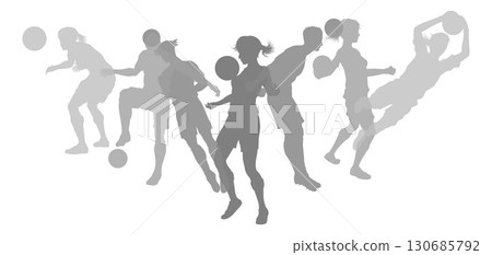 Soccer Football Players Male Female Silhouettes Soccer Football Players Male Female Silhouettes 130685792