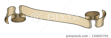 Scroll Banner Ribbon Woodcut Vintage Parchment 130685793