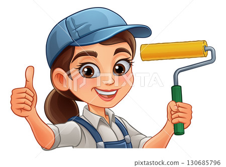 Woman Female Painter Decorator Cartoon Mascot 130685796