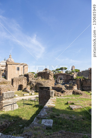 Rome, Italy - August 17, 2019: View of the ancient structures of the Roman Forum Rome, Italy - August 17, 2019: View of the ancient structures of the Roman Forum 130685949