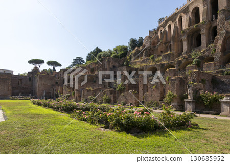 Rome, Italy - August 17, 2019: View of the ancient structures of the Roman Forum 130685952