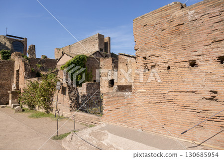 Rome, Italy - August 17, 2019: View of the ancient structures of the Roman Forum 130685954