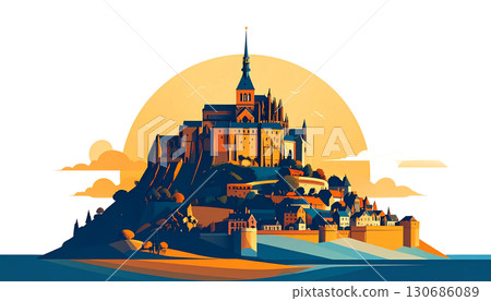 Fairytale castle, green trees isolated on white background Fairytale castle, green trees isolated on white background 130686089