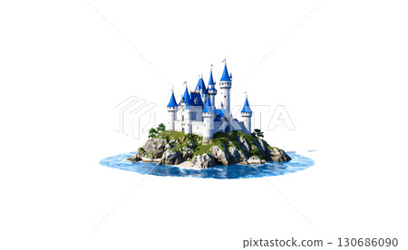 Fairytale castle, green trees isolated on white background Fairytale castle, green trees isolated on white background 130686090