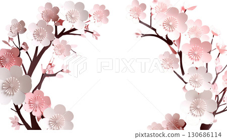 Colorful floral frame with blooming flowers isolated on white background. 130686114