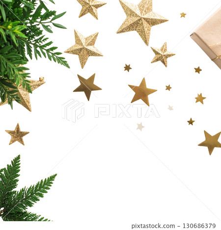 Golden Christmas star decoration on a rustic wooden background Golden Christmas star decoration on a rustic wooden background 130686379