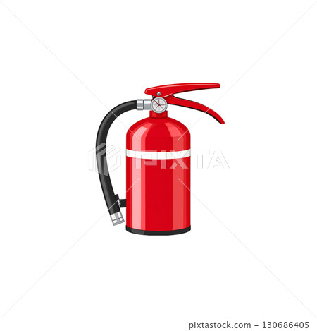 Red fire extinguisher, an essential safety equipment, isolated on a white background 130686405