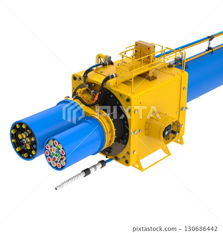 Blue and yellow cable on white background 130686442