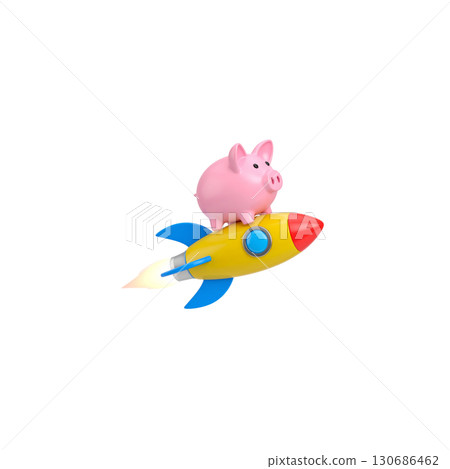 Cartoon rocket illustration set on white background 130686462