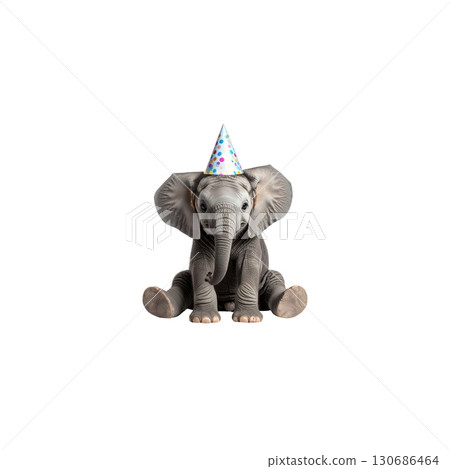 Baby elephant standing alone on white background 130686464