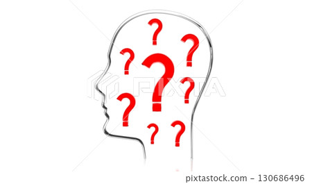 Head shape, question marks - 3D illustration Head shape, question marks - 3D illustration 130686496