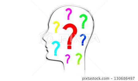 Head shape, question marks - 3D illustration Head shape, question marks - 3D illustration 130686497