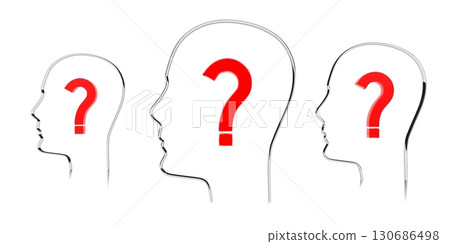 Head shapes, question marks - 3D illustration Head shapes, question marks - 3D illustration 130686498