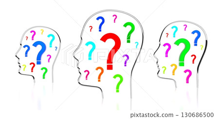 Head shapes, question marks - 3D illustration Head shapes, question marks - 3D illustration 130686500