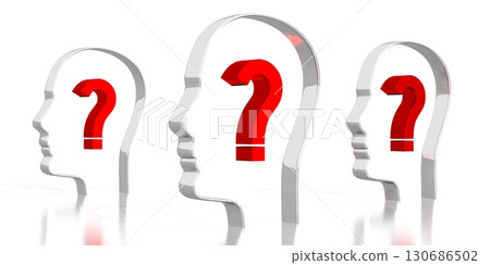 Head shapes, question marks - 3D illustration Head shapes, question marks - 3D illustration 130686502