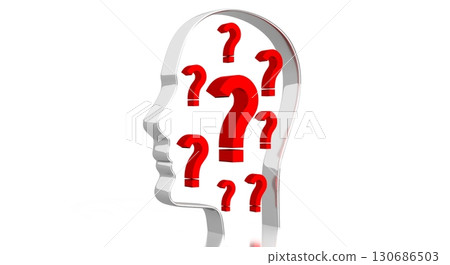 Head shape, question marks - 3D illustration 130686503