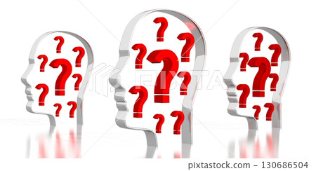 Head shapes, question marks - 3D illustration Head shapes, question marks - 3D illustration 130686504