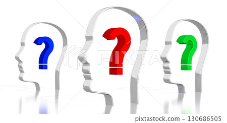 Head shapes, question marks - 3D illustration Head shapes, question marks - 3D illustration 130686505