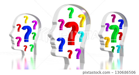 Head shapes, question marks - 3D illustration Head shapes, question marks - 3D illustration 130686506