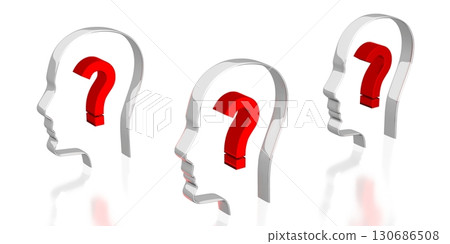 Head shapes, question marks - 3D illustration Head shapes, question marks - 3D illustration 130686508