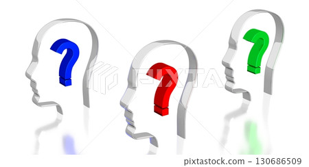 Head shapes, question marks - 3D illustration Head shapes, question marks - 3D illustration 130686509