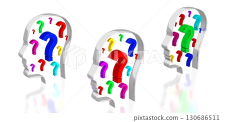 Head shapes, question marks - 3D illustration Head shapes, question marks - 3D illustration 130686511