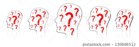 Head shapes, question marks - 3D illustration Head shapes, question marks - 3D illustration 130686512