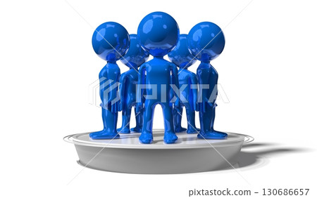 Blue cartoon characters, teamwork concept - 3D illustration Blue cartoon characters, teamwork concept - 3D illustration 130686657