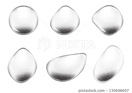 Noisy and grainy water drops on white background. Abstract stipple spray effect. Clear liquid realistic splashes of water serum with sandy dissolve texture. Vector elements for modern design Noisy and grainy water drops on white background. Abstract stipple spray effect. Clear liquid realistic splashes of water serum with sandy dissolve texture. Vector elements for modern design 130686697