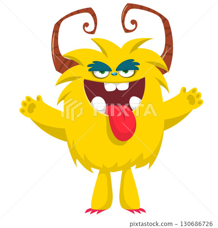 Cartoon funny monster character design with funny face expression. Halloween vector illustration 130686726