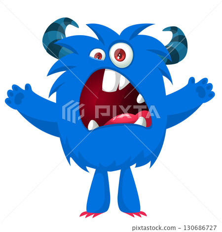 Cartoon funny monster character design with funny face expression. Halloween vector illustration 130686727
