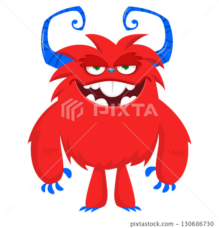 Cartoon funny monster character design with funny face expression. Halloween vector illustration 130686730