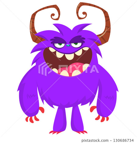 Cartoon funny monster character design with funny face expression. Halloween vector illustration 130686734
