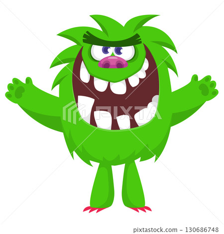 Cartoon funny monster character design with funny face expression. Halloween vector illustration 130686748