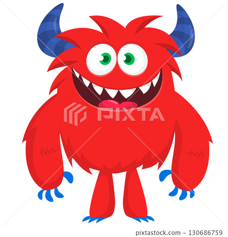 Cartoon funny monster character design with funny face expression. Halloween vector illustration 130686759