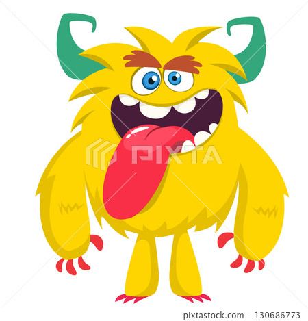 Cartoon funny monster character design with funny face expression. Halloween vector illustration 130686773