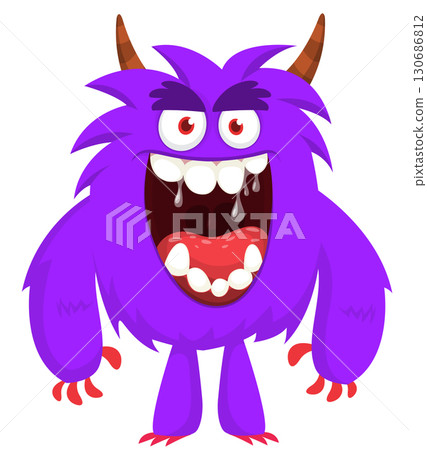 Cartoon funny monster character design with funny face expression. Halloween vector illustration 130686812