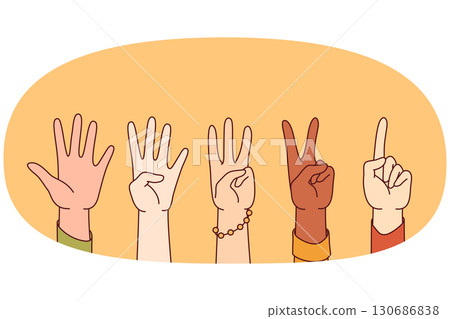 People hands show numbers from one to five, assessing quality of services received 130686838