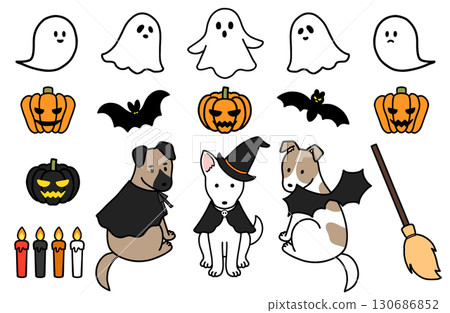 Dogs in Halloween costumes and Halloween items Dogs in Halloween costumes and Halloween items 130686852