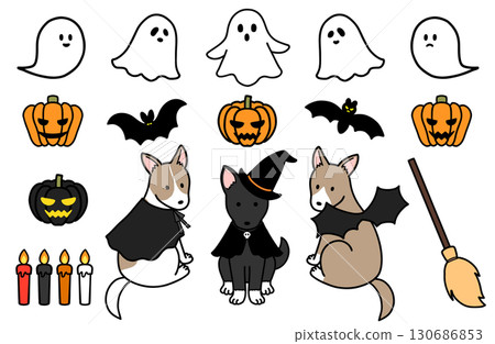 Dogs in Halloween costumes and Halloween items Dogs in Halloween costumes and Halloween items 130686853