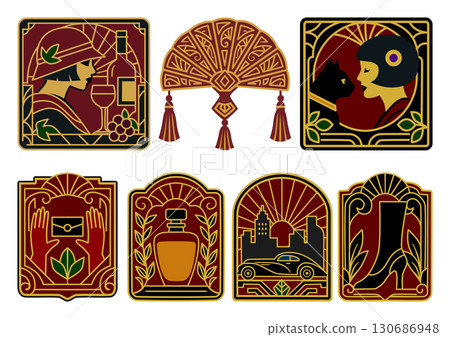 Autumn Elegance in Art Deco: A symbol of autumn style and Art Deco design Autumn Elegance in Art Deco: A symbol of autumn style and Art Deco design 130686948