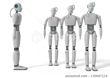 Four humanoid robots - 3D illustration 130687124